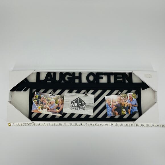 Three Clip Collage Black Wood "Laugh Often" Picture Wall Hanging / Wall Art NEW - Picture 8 of 9